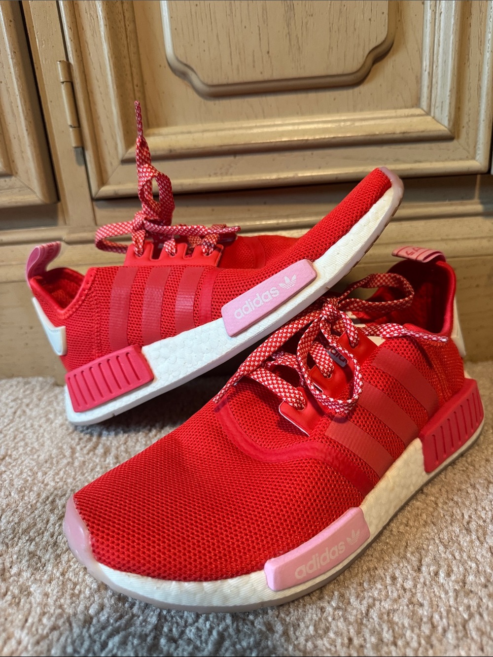 ADIDAS women’s (size 7) NMD R1 bright red mesh sneakers